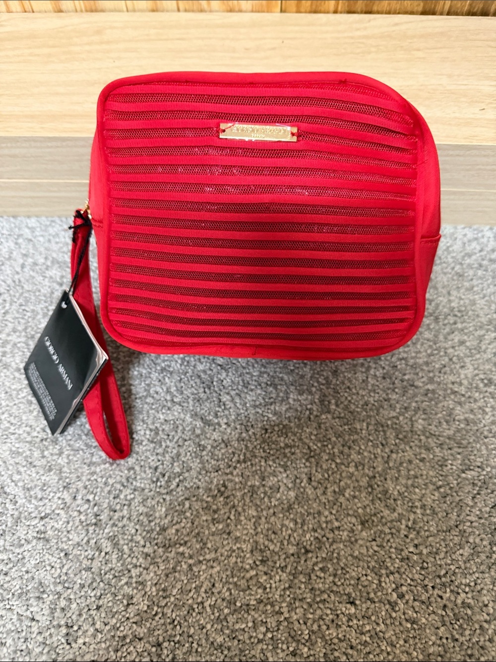 Red Wristlet Clutch with Gold Plate by Giorgio Armani